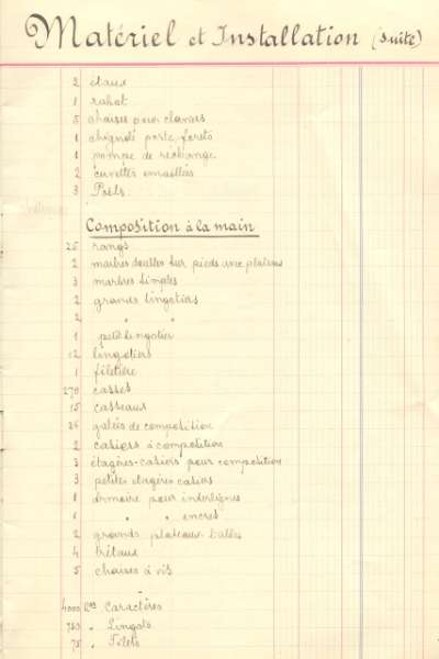 Bilan comptable de 1922. Matériel et Installation, suite