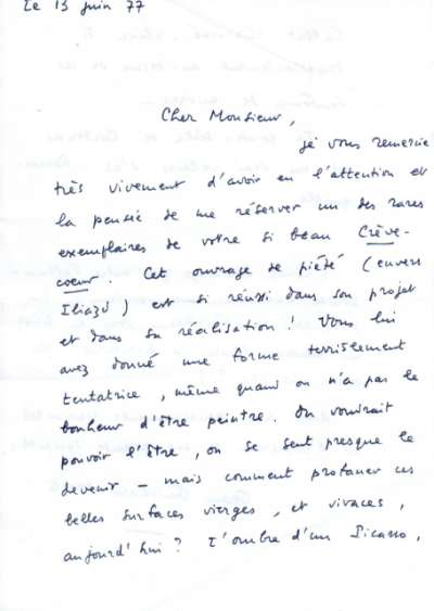 Lettre de Jean Guichard-Meili à Louis Barnier, 13 juin 1977