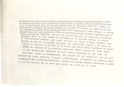 Texte imprimé du texte de Picasso, Aux quatre coins de la pièce