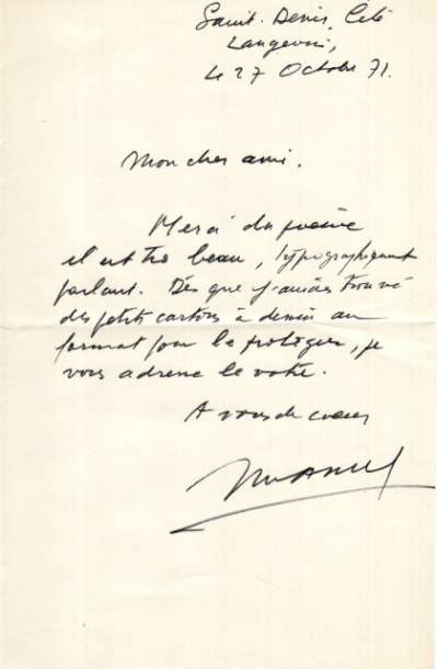 Lettre de Noël Arnaud à Louis Barnier, 27 octobre 1971