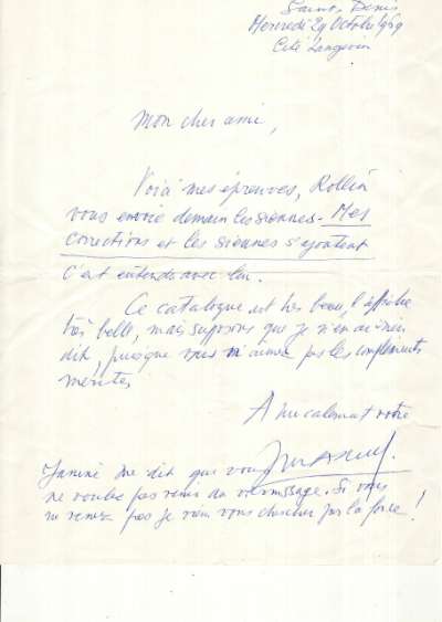 Lettre de Noël Arnaud à Louis Barnier, 29 octobre 1969