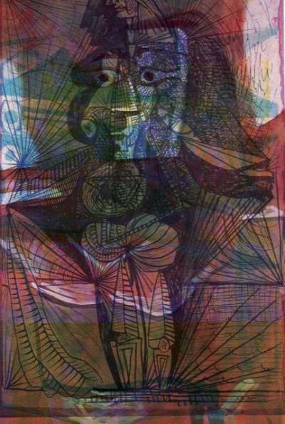 Epreuve de Décharges ou La Révolte des Dames de Mougins. Peintures de Pablo Picasso. 12x18 cm, 1964. Décharge 9