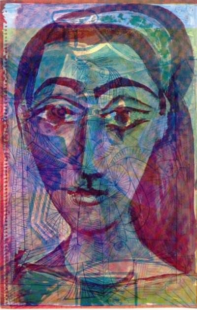 Epreuve de Décharges ou La Révolte des Dames de Mougins. Peintures de Pablo Picasso. 12x18 cm, 1964. Décharge 27