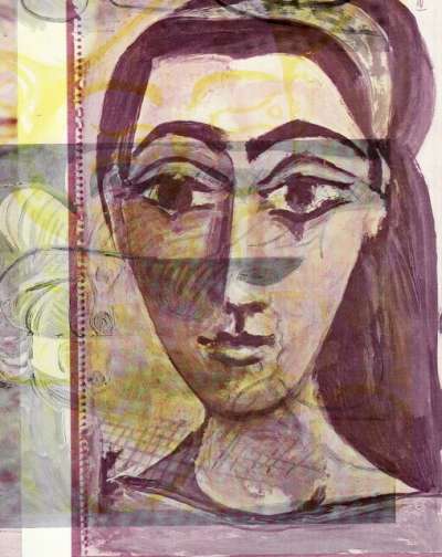 Epreuve de Décharges ou La Révolte des Dames de Mougins. Peintures de Pablo Picasso. 14x18 cm, 1964. Décharge 5