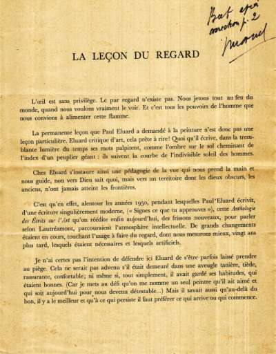 Anthologie des écrits sur l'art. Textes choisis et présentés par Paul Eluard, préface Jean Marsenac. 28 cm, 300p.. 1972. Epreuves de la préface