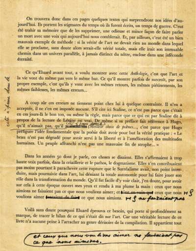 Anthologie des écrits sur l'art. Textes choisis et présentés par Paul Eluard, préface Jean Marsenac. 28 cm, 300p.. 1972. Epreuves de la préface