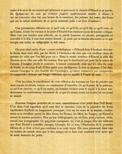 Anthologie des écrits sur l'art. Textes choisis et présentés par Paul Eluard, préface Jean Marsenac. 28 cm, 300p.. 1972. Epreuves de la préface