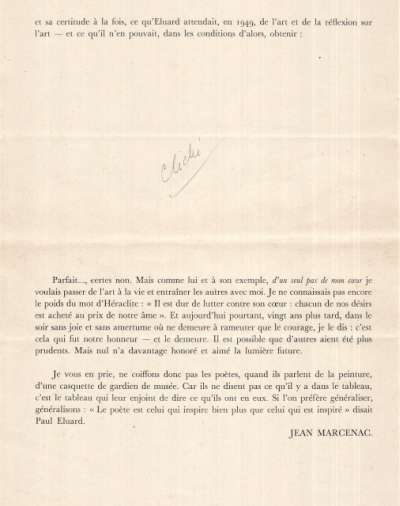 Anthologie des écrits sur l'art. Textes choisis et présentés par Paul Eluard, préface Jean Marsenac. 28 cm, 300p.. 1972. Epreuves de la préface