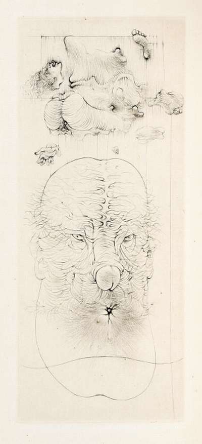 Joyce Mansour , Hans Bellmer, Jules César. Tiré à 113 exemplaires dont 14 sur Japon impérial, illustrés de gravures à la pointe sèche et au burin par Hans Bellmer. Grand In-12. 1955