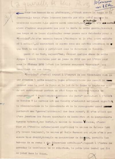 Article d'André Salmon La querelle des deux Rives. S.D. Page 1