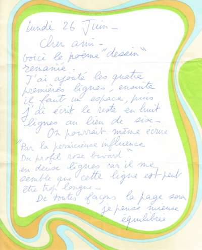 Lettre du 26 juin 1972 de Françoise Gilot