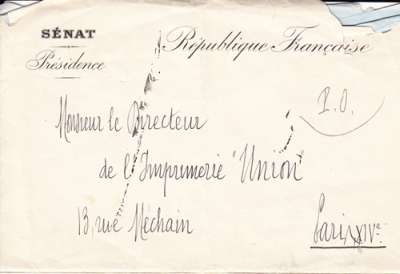 Lettre de Paul Doumer, Président du Sénat, 12 octobre 1928