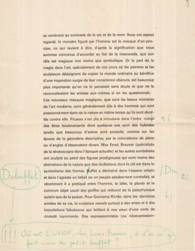 André Pyere de Mandiargues. Tapuscrit corrigé. S.D.