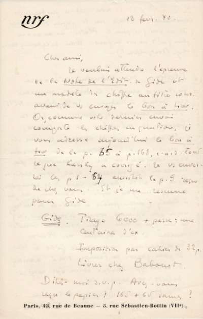 Lettre de Jacques Schiffrin, 13 février 1940