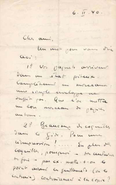 Lettre de Jacques Schiffrin, 6 février 1940