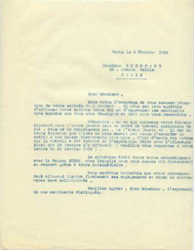 Lettre de l'Imprimerie Union, 9 février 1932