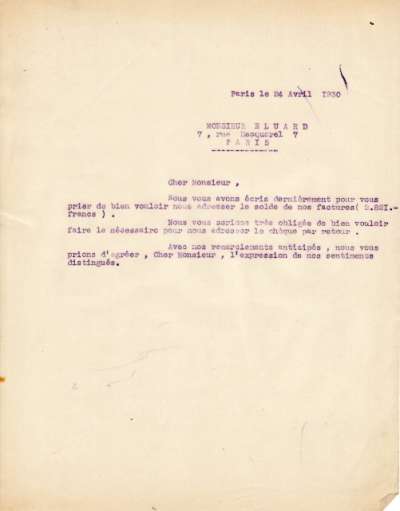 La Révolution surréaliste. Lettre du 24 avril 1930