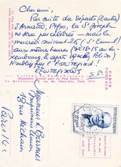 Carte de 1958. Verso