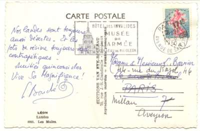 Carte du 4 août 1961 signée Henri Bouché. Verso