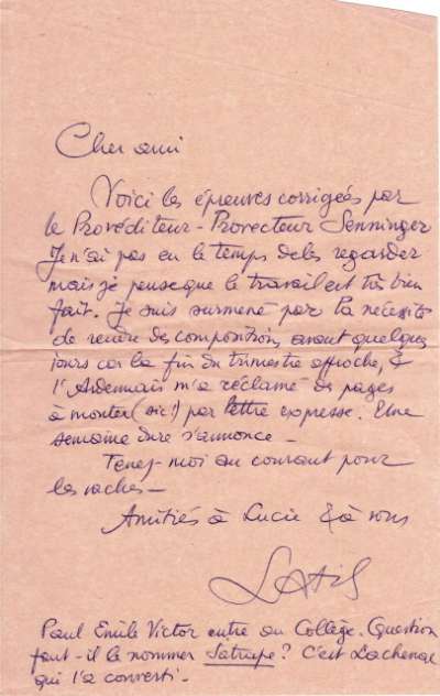 Lettre signée Latis. S.D.