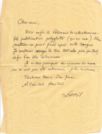 Lettre signée Latis. S.D.