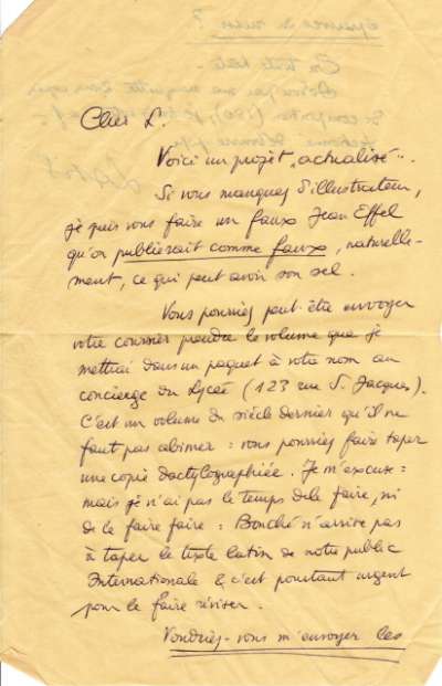 Lettre signée Latis. S.D.