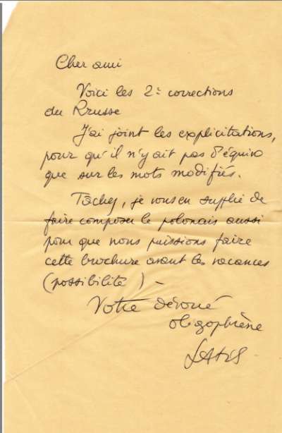 Lettre de Latis, 10 juin 1962. S.D.