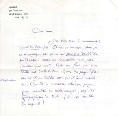 Lettre signée Latis, à propos du Traité de Francfort. S.D.