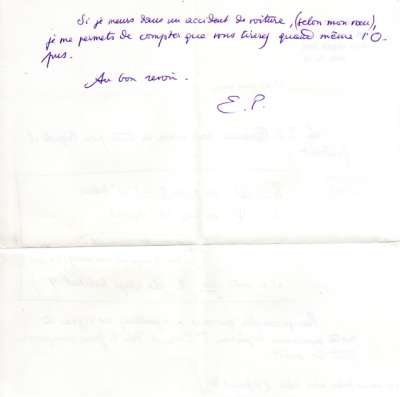 Lettre signée Emmanuel Peillet à propos d'un texte de Raymond Queneau. Page 2. S.D.