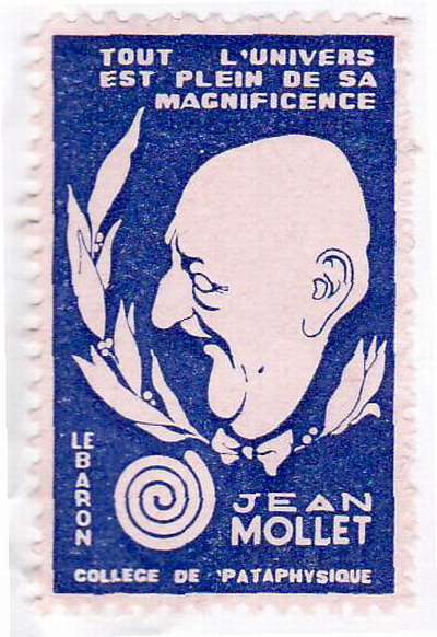 Timbre à l'effigie du Baron Mollet. Fond bleu