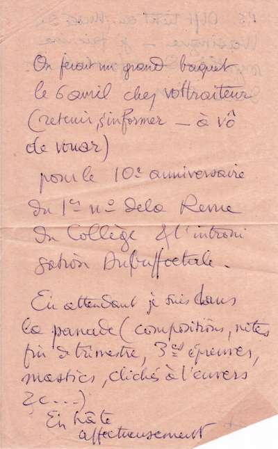 Dixième anniversaire de la Revue du Collège. Fin des années 1950