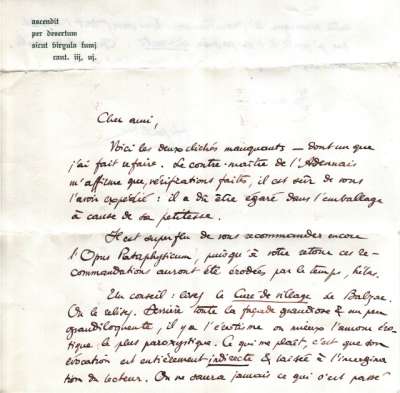 Lettre de Hippoclide (Latis) à Louis Barnier. S.D.