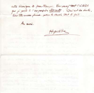 Lettre de Hippoclide (Latis) à Louis Barnier. Page 2. S.D.