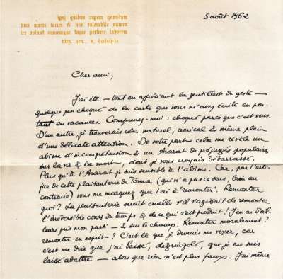 Lettre de Latis à Louis Barnier, 5 août 1962 