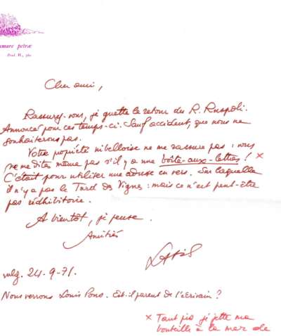 Lettre de Latis à Louis Barnier, 24 septembre 1971