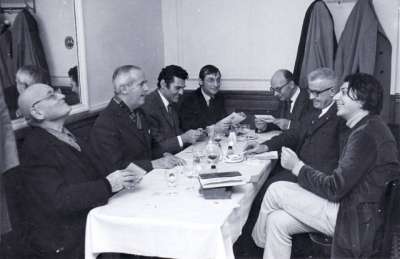 De gauche à droite, Jean Ferry, Opach, Louis Barnier, M. Troulay, Raymond Fleury, le TS Latis, Thierry Foulc, 12 mars 1971 (18 pédale 98), Polidor