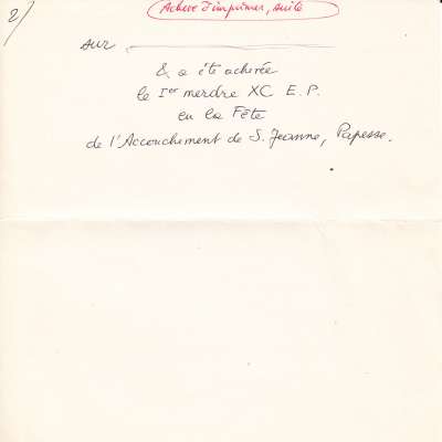 Achevé d'imprimer manuscrit envoyé par Emmanuel Peillet à Louis Barnier en 1963
