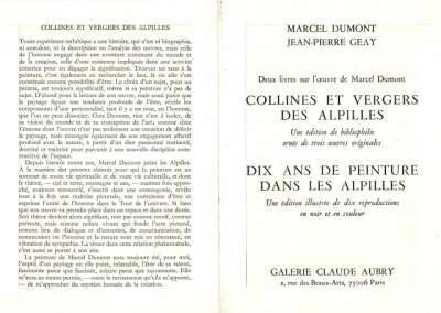 Epreuve du bulletin de souscription pour les deux ouvrages de Marcel Dumont, Collines et vergers des Alpilles et Dix ans de peintures dans les Alpilles 1972-1982. Galerie Claude Aubry