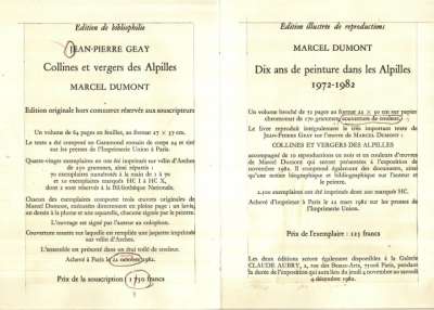 Epreuve du bulletin de souscription pour les deux ouvrages de Marcel Dumont, Collines et vergers des Alpilles et Dix ans de peintures dans les Alpilles 1972-1982. Galerie Claude Aubry