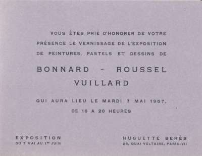 Bonnard, Roussel, Vuillard, 1960. Préface de J. Salomon. 16x28,5 cm, 46 p.. 1960