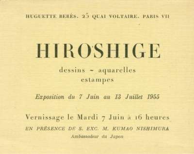 Hiroshige, Dessins, aquarelles, estampes, Préface de Jean Adhémar, carton. Tirage à 1200. 4 lithographies en couleurs, hors texte, 14 illustrations en noir. Lithographie Mourlot. 1955