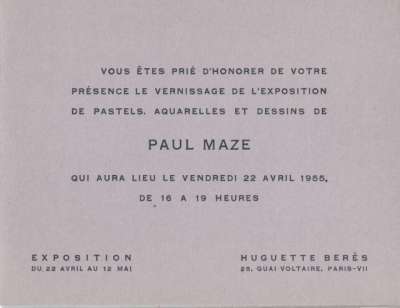 Paul Maze. 13,5x19 cm. 1955. Carton