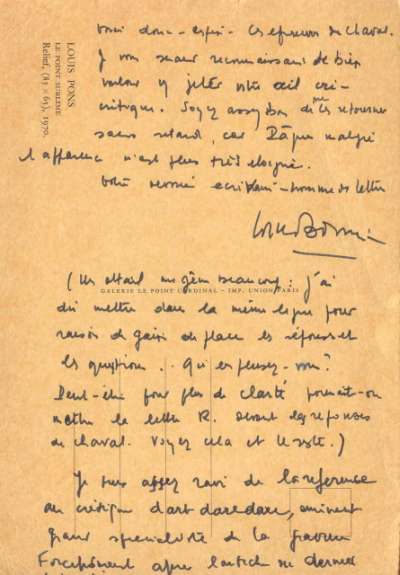 Carte de Jean Hugues à Louis Barnier. S.D. Verso