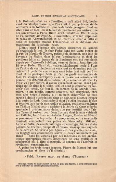 Iliazd du Mont Caucase au Montparnasse par Lucien Scheler. Extrait d'Europe. Avril 1975