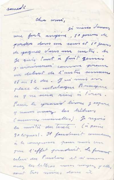Lettre de PAB à Louis Barnier. Samedi 