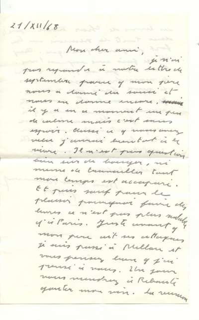 Lettre de PAB à Louis Barnier, 21 décembre 1968