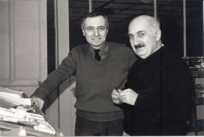 Pierre-André Benoît et Iliazd à l'Imprimerie Union, vers 1962. Photo Michel Auder