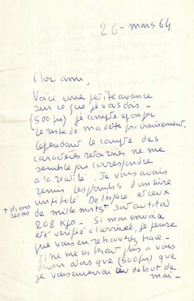 Qui livre son mystère meurt sans joie. Lettre de Pierre Bettencourt à Louis Barnier, 26 mars 1964