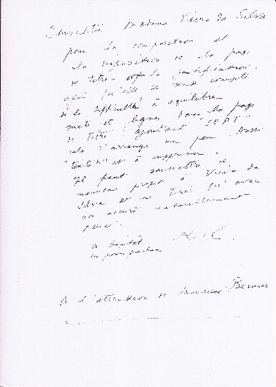 Lettre de René Char à Louis Barnier. S.D.