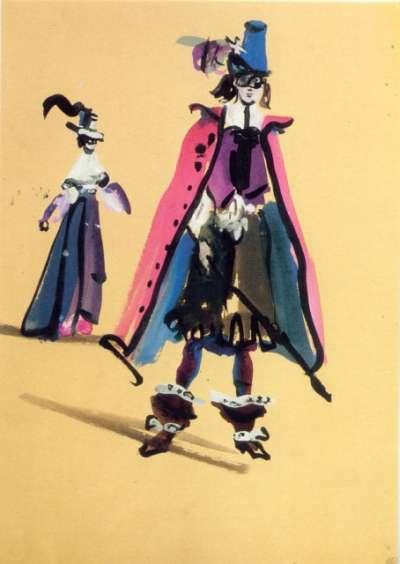 Carte postale. Christian Bérard, Maquette de costumes pour l'Illusion de Pierre Corneille. 10,5x15 cm. 1986
